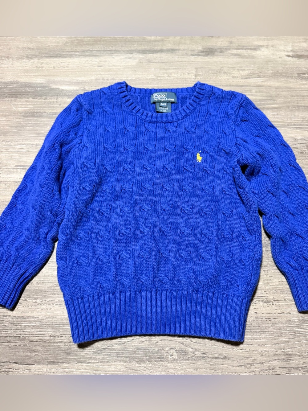 Polo Ralph Lauren Blue Cable Knit Crewneck 100% Cotton Sweater Kids Boys 4/4T